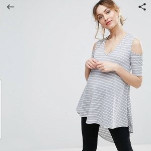 Bluebelle Maternity 🤰 Striped Cold Shoulder Top,6